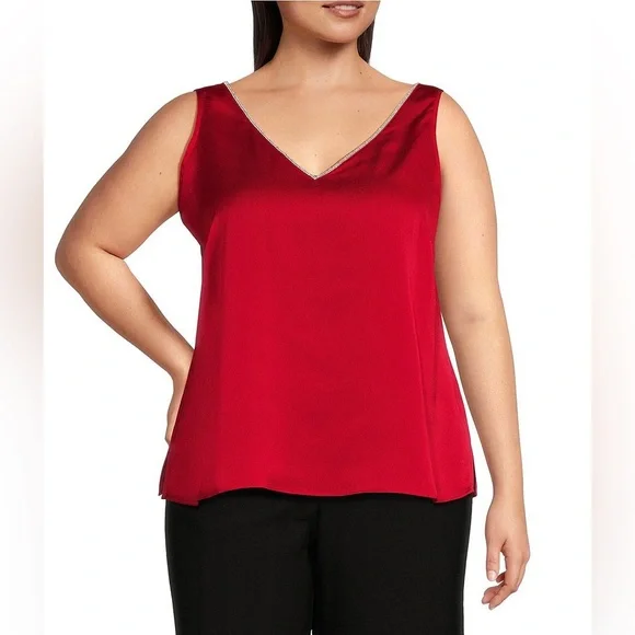 Vince Camuto Tops Vince Camuto Plus 3x Hammered Satin Vneck